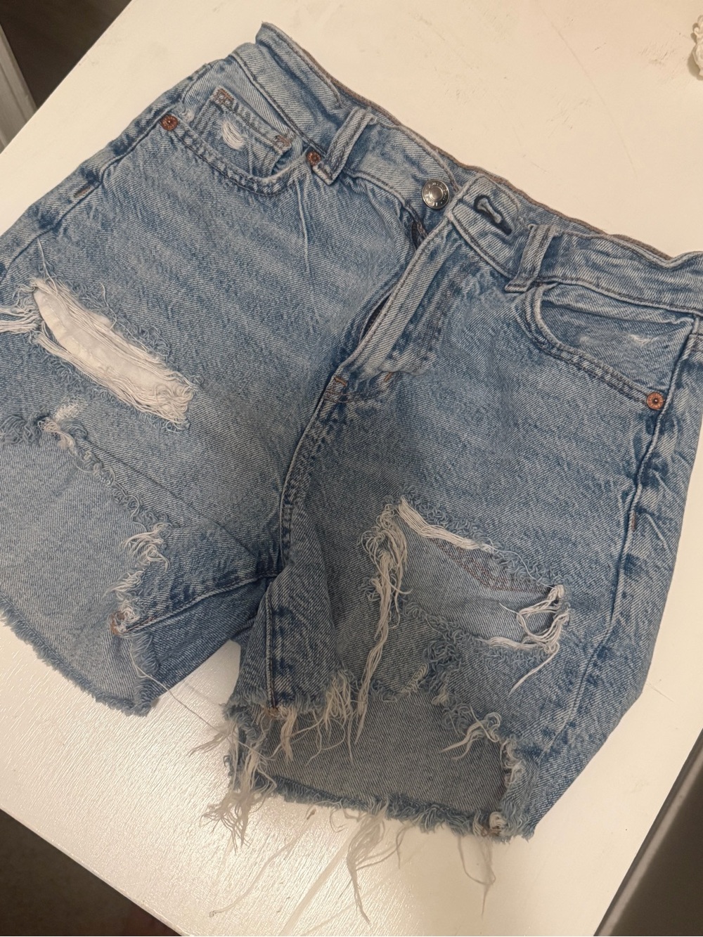 American Eagle Outfitters Light Wash Distressed Denim Shorts